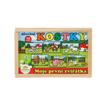 Kostky kubus Moje první zvířátka dřevo 15ks v dřevěné krabičce 20x13x5,2cm od 12 měsíců MPZ