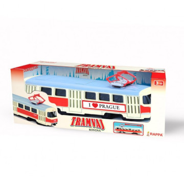 Tramvaj Tatra T3 česká kovová 16cm I LOVE PRAGUE retro na zpětný chod v krabičce 20x8x6cm CZ design