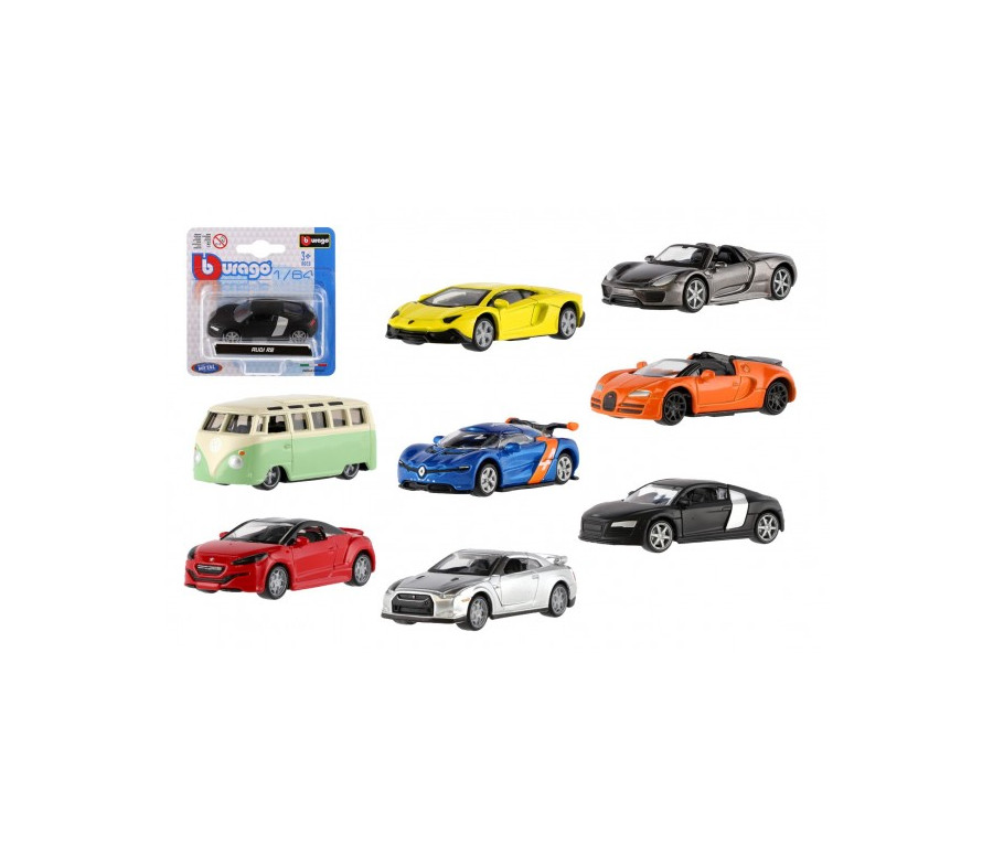 Auto Bburago 7-8cm 1:64 kov/plast mix druhů na kartě