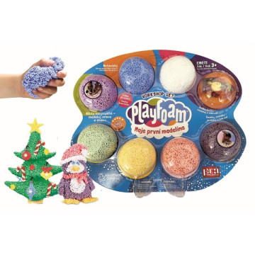 PlayFoam® Modelína/Plastelína kuličková s doplňky 7 barev na kartě 34x28x4cm