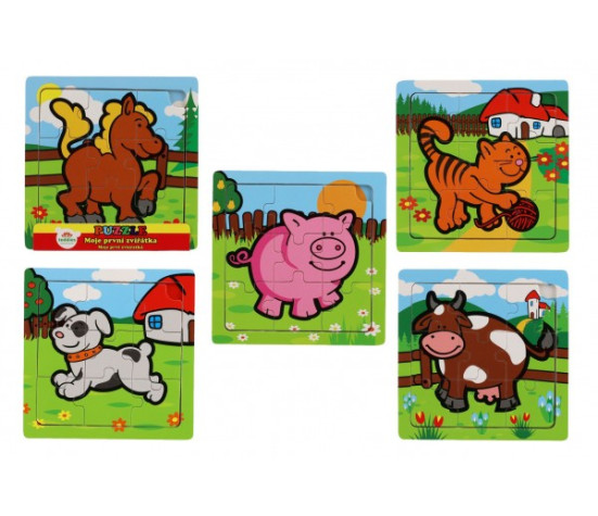 Mini puzzle dřevěné 9 dílků Moje první zvířátka pro nejmenší 15x15x0,8cm 6 druhů MPZ 12m+