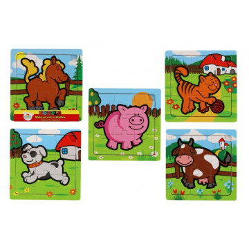 Mini puzzle dřevěné 9 dílků Moje první zvířátka pro nejmenší 15x15x0,8cm 6 druhů MPZ 12m+