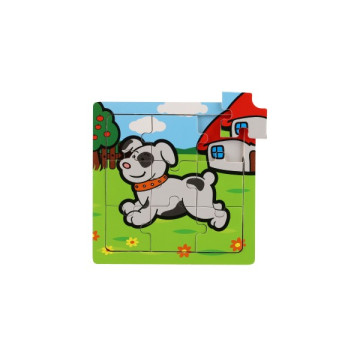 Mini puzzle dřevěné 9 dílků Moje první zvířátka pro nejmenší 15x15x0,8cm 6 druhů MPZ 12m+