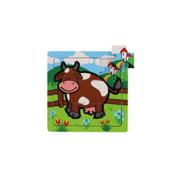 Mini puzzle dřevěné 9 dílků Moje první zvířátka pro nejmenší 15x15x0,8cm 6 druhů MPZ 12m+