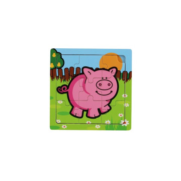 Mini puzzle dřevěné 9 dílků Moje první zvířátka pro nejmenší 15x15x0,8cm 6 druhů MPZ 12m+