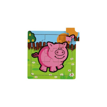 Mini puzzle dřevěné 9 dílků Moje první zvířátka pro nejmenší 15x15x0,8cm 6 druhů MPZ 12m+