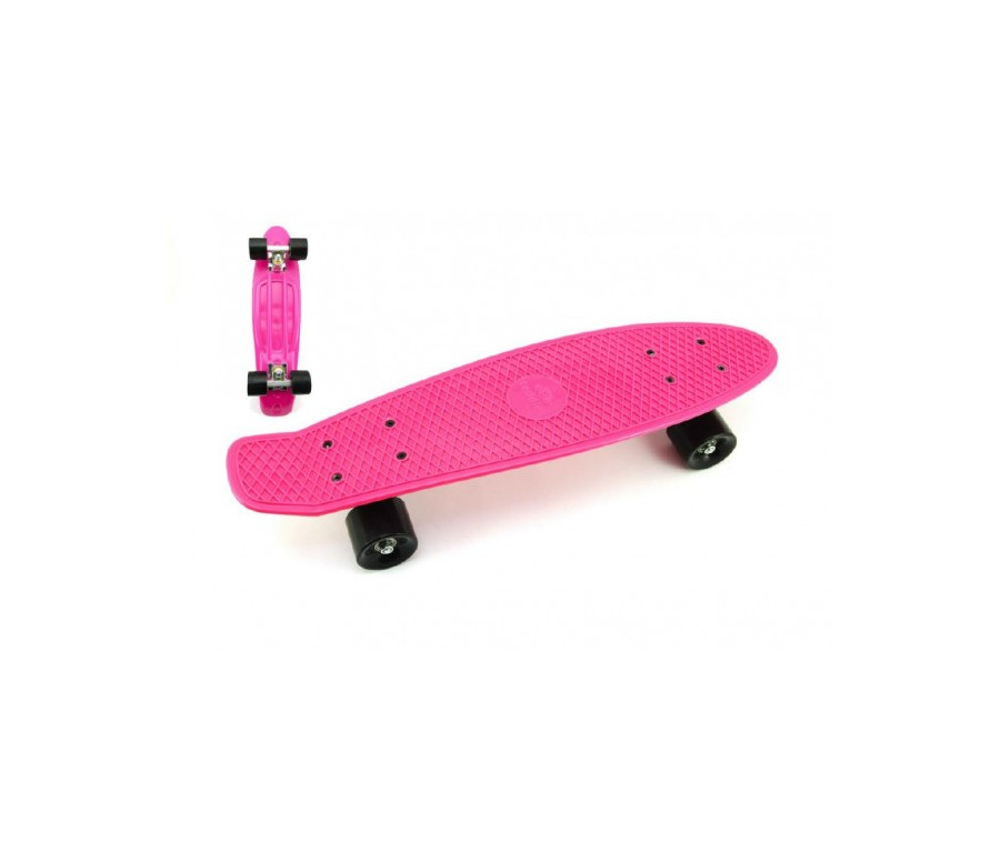 Skateboard - pennyboard 60cm nosnost 90kg, kovové osy, růžová barva, černá kola