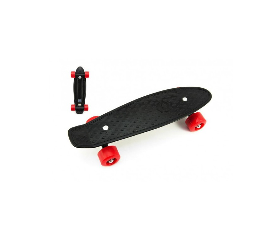 Skateboard - pennyboard 43cm, nosnost 60kg kovové osy, černá, červená kola