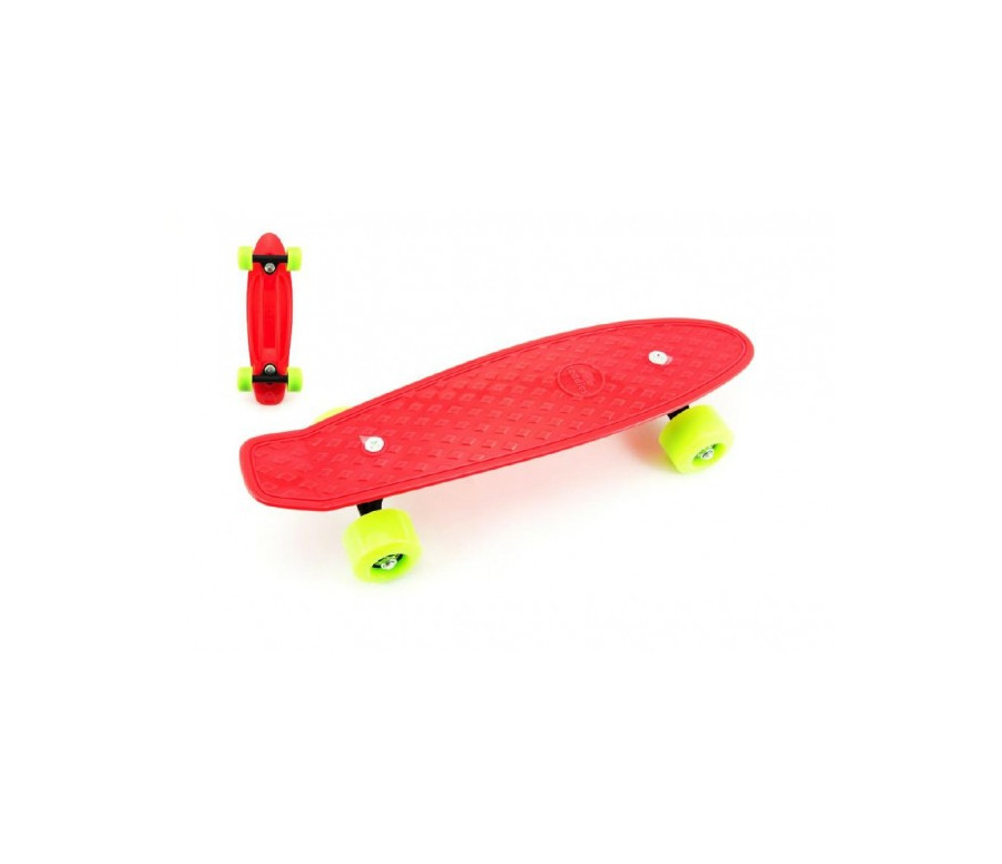 Skateboard - pennyboard 43cm, nosnost 60kg kovové osy, červený, zelená kola