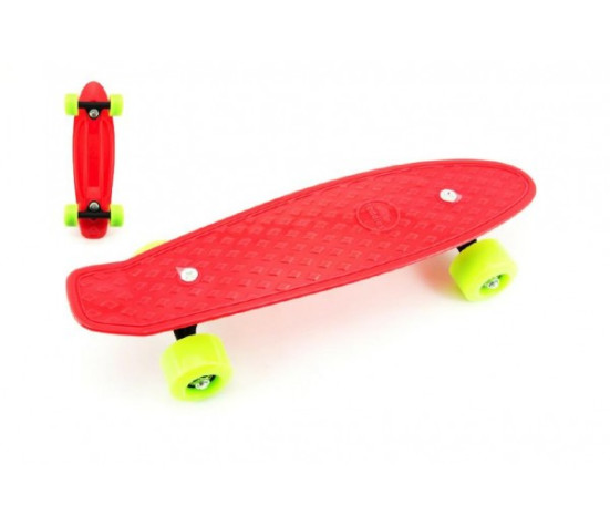 Skateboard - pennyboard 43cm, nosnost 60kg kovové osy, červený, zelená kola