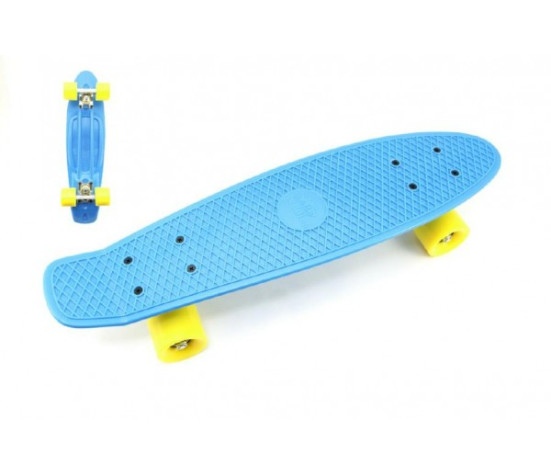 Skateboard - pennyboard 60cm nosnost 90kg, kovové osy, modrá barva, žlutá kola