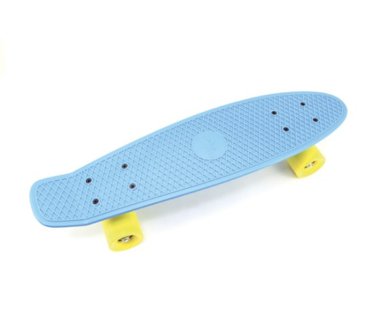 Skateboard - pennyboard 60cm nosnost 90kg, kovové osy, modrá barva, žlutá kola