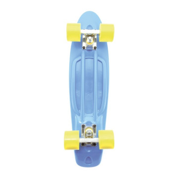 Skateboard - pennyboard 60cm nosnost 90kg, kovové osy, modrá barva, žlutá kola