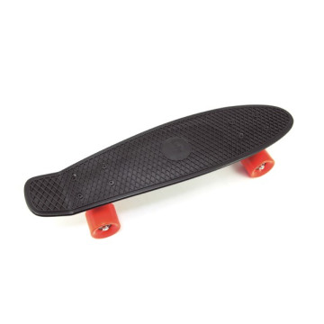 Skateboard - pennyboard 60cm nosnost 90kg, kovové osy, černá barva, oranžová kola