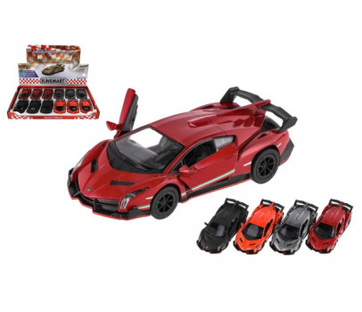 Auto Kinsmart Lamborghini Veneno kov/plast 13cm na zpětné natažení 4 barvy 12ks v boxu