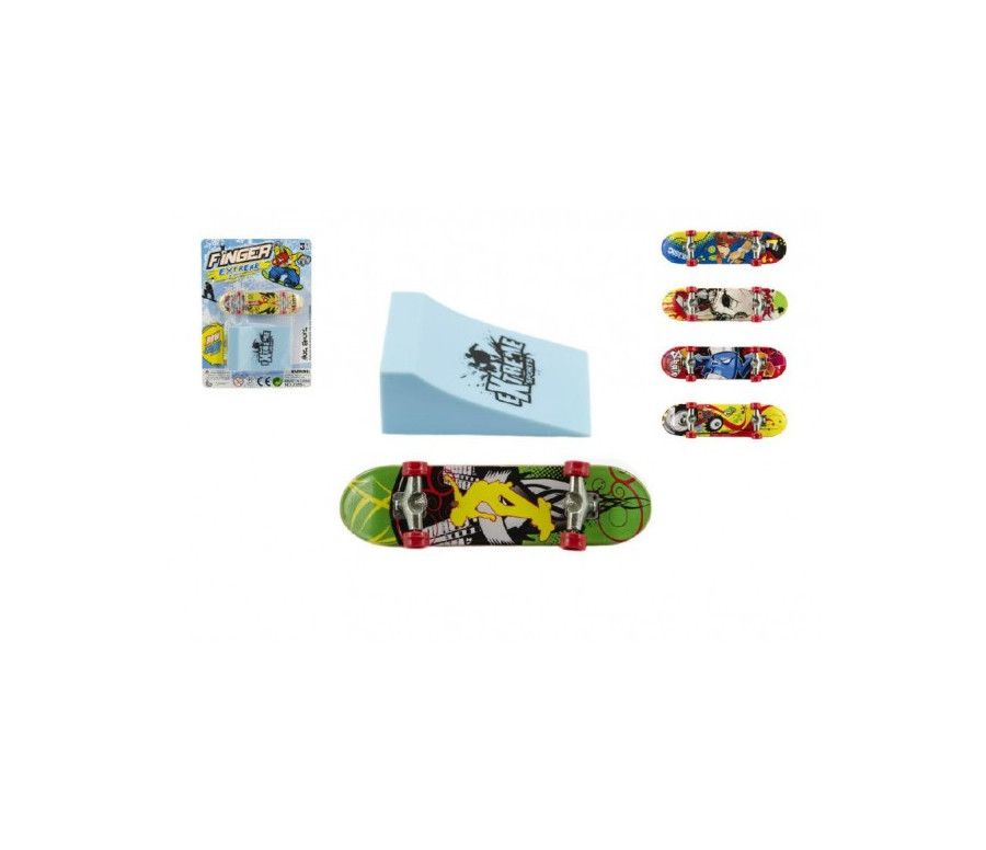 Skateboard prstový s rampou plast 10cm mix barev na kartě