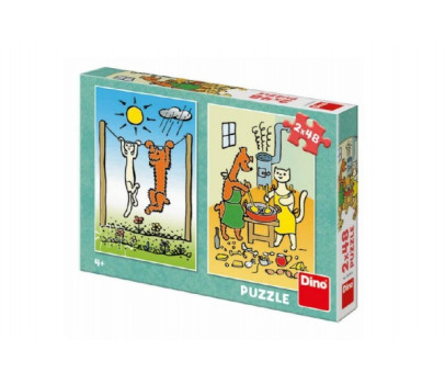 Puzzle Pejsek a Kočička 2x48 dílků 18x26cm v krabici 27x19x4cm