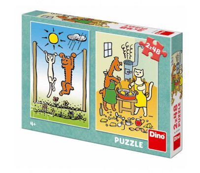 Puzzle Pejsek a Kočička 2x48 dílků 18x26cm v krabici 27x19x4cm