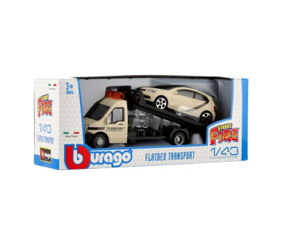 Auto/kamion Bburago odtahovka + auto 1:43 kov/plast 21cm 6 barev v krabičce 22x9x6,5cm