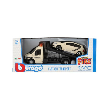 Auto/kamion Bburago odtahovka + auto 1:43 kov/plast 21cm 6 barev v krabičce 22x9x6,5cm