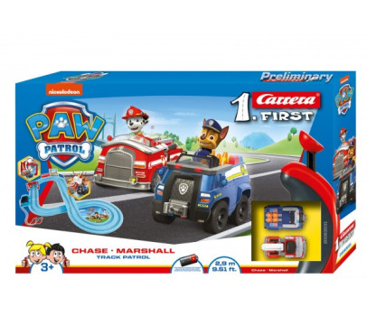 Autodráha Carrera First Paw Patrol/Tlapková Patrola 2,9m plast +2 auta na bat. v krabici 50x30x7cm