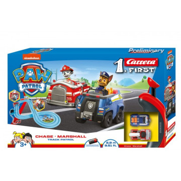 Autodráha Carrera First Paw Patrol/Tlapková Patrola 2,9m plast +2 auta na bat. v krabici 50x30x7cm