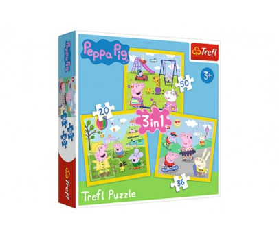 Puzzle 3v1 Prasátko Peppa/ Peppa Pig Šťastný den prasátka v krabici 28x28x6cm