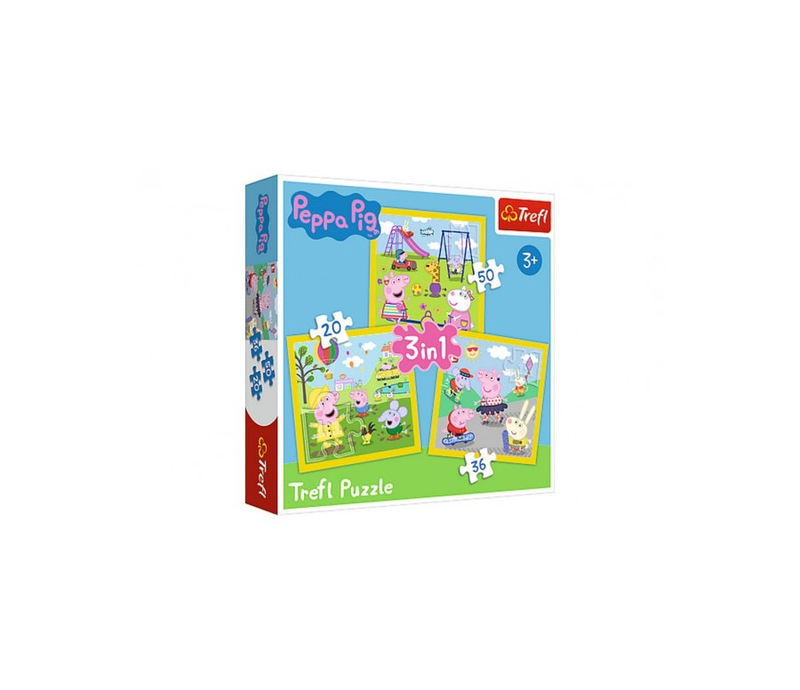 Puzzle 3v1 Prasátko Peppa/ Peppa Pig Šťastný den prasátka v krabici 28x28x6cm