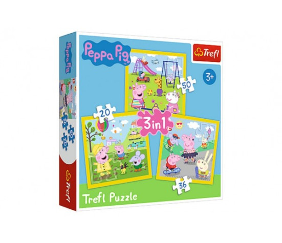 Puzzle 3v1 Prasátko Peppa/ Peppa Pig Šťastný den prasátka v krabici 28x28x6cm