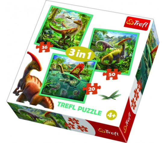 Puzzle 3v1 Svět Dinosaurů 20x19,5cm v krabici 28x28x6cm