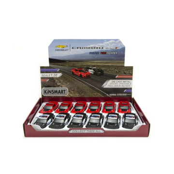 Auto Kinsmart Chevrolet Camaro policie/hasiči 12cm kov/plast 2 barvy na zpětné natažení 12ks v boxu