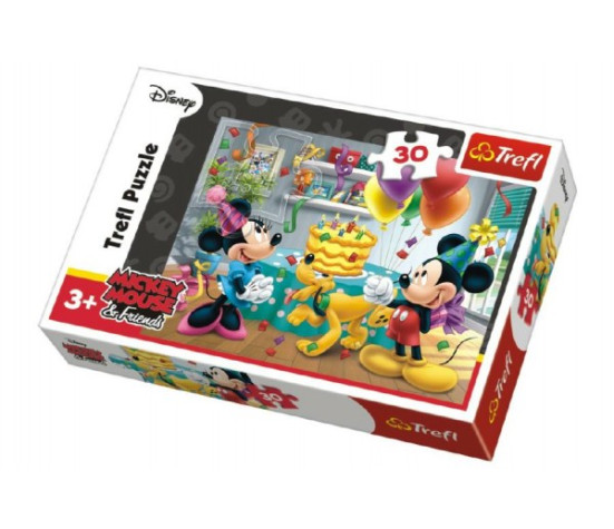 Puzzle Mickey a Minnie slaví narozeniny Disney 27x20cm 30 dílků v krabičce 21x14x4cm