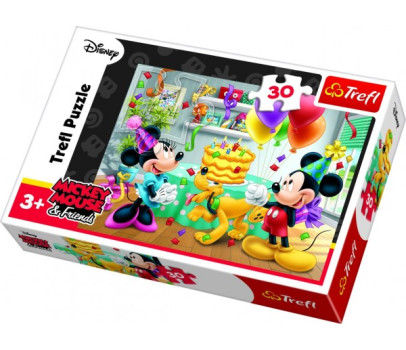 Puzzle Mickey a Minnie slaví narozeniny Disney 27x20cm 30 dílků v krabičce 21x14x4cm