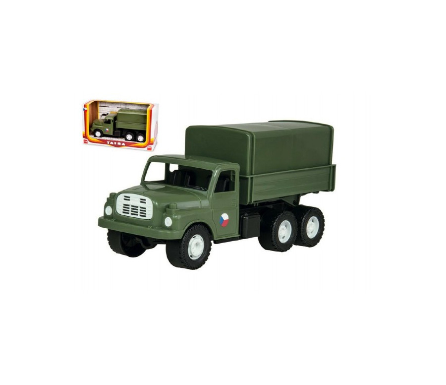 Auto nákladní Tatra 148 khaki vojenská plast 30cm v krabici 35x18x13cm