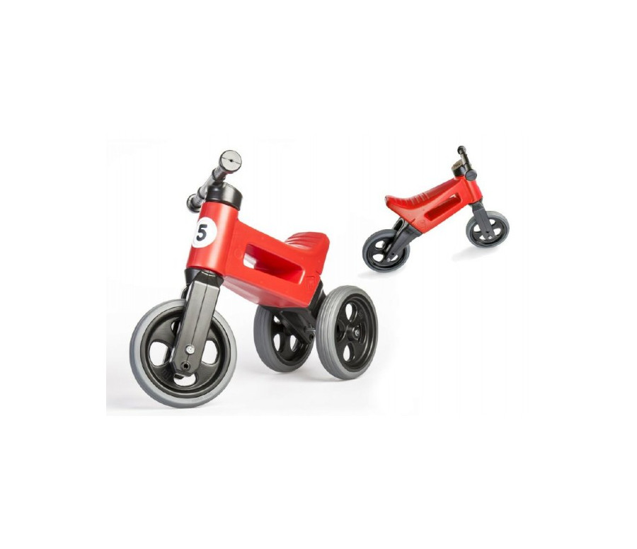 Odrážedlo FUNNY WHEELS Rider Sport červené 2v1, výška sedla 28/30cm nosnost 25kg 18m+ v sáčku