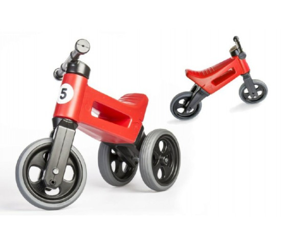 Odrážedlo FUNNY WHEELS Rider Sport červené 2v1, výška sedla 28/30cm nosnost 25kg 18m+ v sáčku