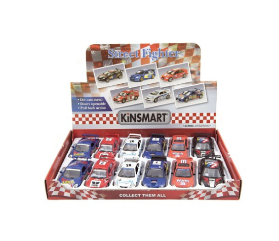 Auto Kinsmart Street Fighter kov/plast 13cm na zpětné natažení 6 druhů 12ks v boxu