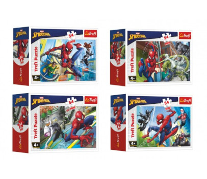 Minipuzzle 54 dílků Spidermanův čas 4 druhy v krabičce 9x6,5x4cm 40ks v boxu