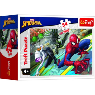 Minipuzzle 54 dílků Spidermanův čas 4 druhy v krabičce 9x6,5x4cm 40ks v boxu