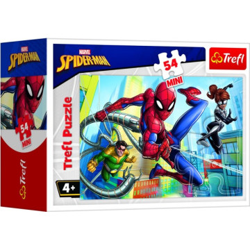 Minipuzzle 54 dílků Spidermanův čas 4 druhy v krabičce 9x6,5x4cm 40ks v boxu