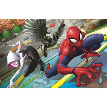 Minipuzzle 54 dílků Spidermanův čas 4 druhy v krabičce 9x6,5x4cm 40ks v boxu