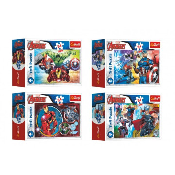 Minipuzzle 54 dílků Avengers/Hrdinové 4 druhy v krabičce 9x6,5x4cm 40ks v boxu