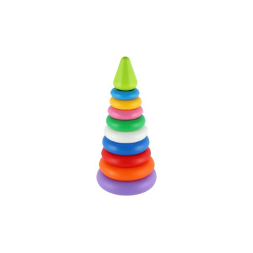 Skládanka pyramida s kroužky plast 2 barvy v síťce 15x31cm 12m+