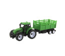 Traktor s vlekem plast 21cm na volný chod 2 barvy v krabičce 23x9x6cm