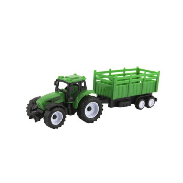 Traktor s vlekem plast 21cm na volný chod 2 barvy v krabičce 23x9x6cm