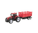 Traktor s vlekem plast 21cm na volný chod 2 barvy v krabičce 23x9x6cm