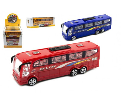 Autobus plast 25cm na setrvačník 3 barvy v krabici 26x8,5x7cm 12ks v boxu