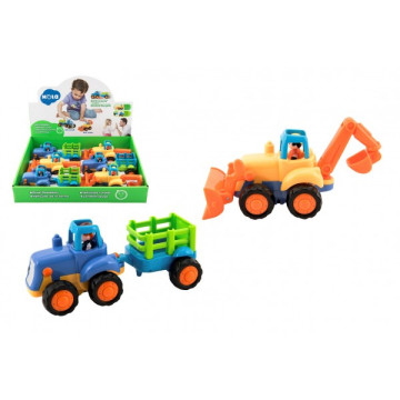 Traktor s vlekem/Buldozer plast 16cm pro nejmenší na setrvačník 6ks v boxu 18m+