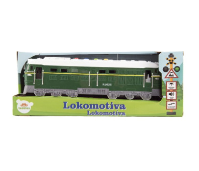 Lokomotiva/Vlak zelená plast 35cm na baterie se zvukem se světlem v krabici 41x16x12cm