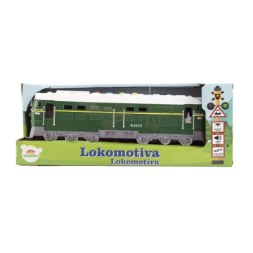 Lokomotiva/Vlak zelená plast 35cm na baterie se zvukem se světlem v krabici 41x16x12cm